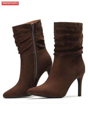 Women's Slouchy Ankle Boots Stiletto High Heel Dress Boots Faux Suede Pointed